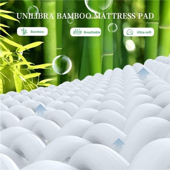 King Size Mattress Pad Cooling Rayon from Bamboo, Quilted Fitted - Picture 10 of 14